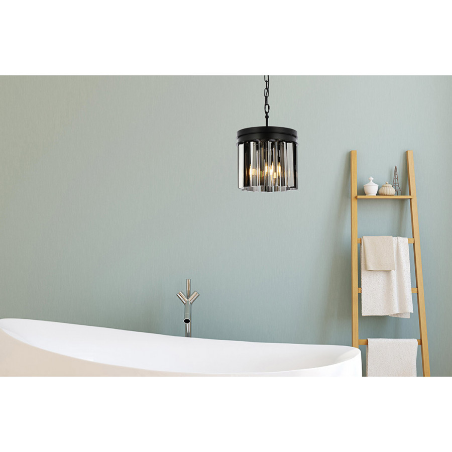 Elegant Crystal Prism 6 Light Round Chandelier - Matte Black/Silver, L 12" (1208D12MB-SS-RC)