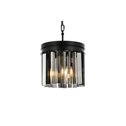 Elegant Crystal Prism 6 Light Round Chandelier - Matte Black/Silver, L 12" (1208D12MB-SS-RC)