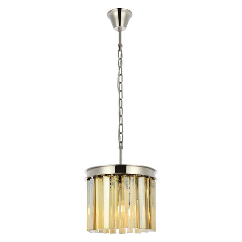 Elegant Crystal Prism 6 Light Round Chandelier - Polished Nickel/Gold, L 12" (1208D12PN-GT-RC)