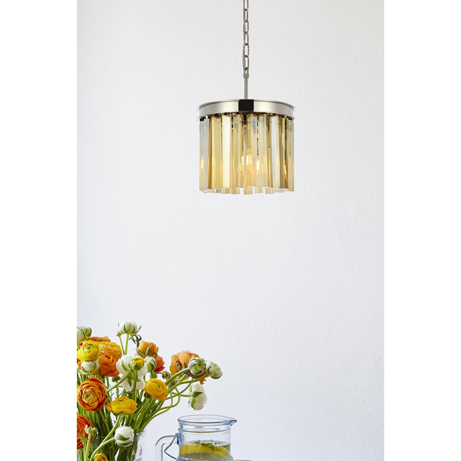 Elegant Crystal Prism 6 Light Round Chandelier - Polished Nickel/Gold, L 12" (1208D12PN-GT-RC)