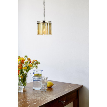 Elegant Crystal Prism 6 Light Round Chandelier - Polished Nickel/Gold, L 12" (1208D12PN-GT-RC)