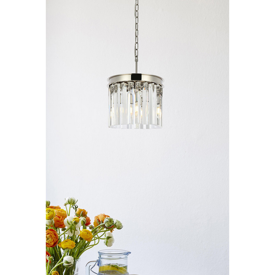 Elegant Crystal Prism 6 Light Round Chandelier - Polished Nickel, L 12" (1208D12PN-RC)