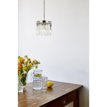 Elegant Crystal Prism 6 Light Round Chandelier - Polished Nickel, L 12" (1208D12PN-RC)