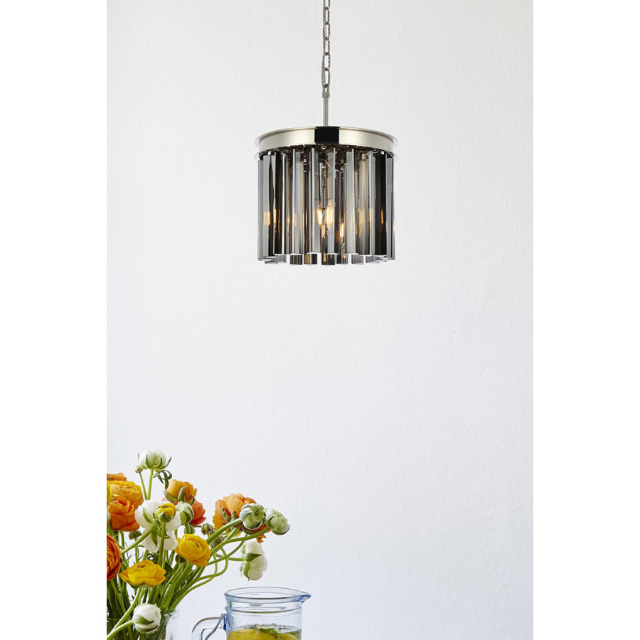 Elegant Crystal Prism 6 Light Round Chandelier - Polished Nickel/Silver, L 12" (1208D12PN-SS-RC)
