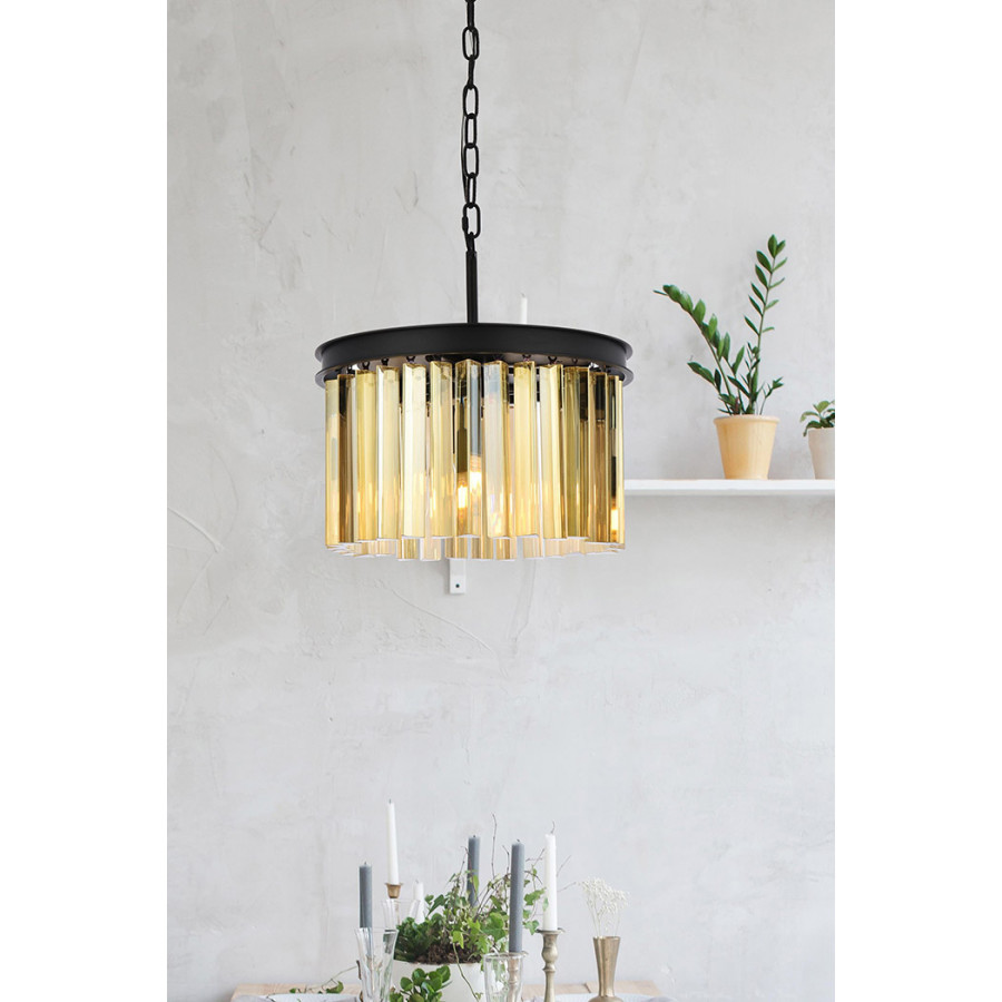 Elegant Crystal Prism 6 Light Round Chandelier - Matte Black/Gold, L 16" (1208D16MB-GT-RC)