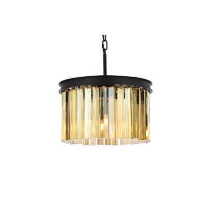 Elegant Crystal Prism 6 Light Round Chandelier - Matte Black/Gold, L 16" (1208D16MB-GT-RC)