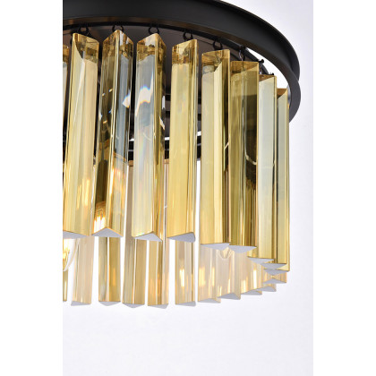 Elegant Crystal Prism 6 Light Round Chandelier - Matte Black/Gold, L 16" (1208D16MB-GT-RC)