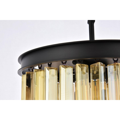 Elegant Crystal Prism 6 Light Round Chandelier - Matte Black/Gold, L 16" (1208D16MB-GT-RC)