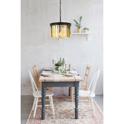 Elegant Crystal Prism 6 Light Round Chandelier - Matte Black/Gold, L 16" (1208D16MB-GT-RC)