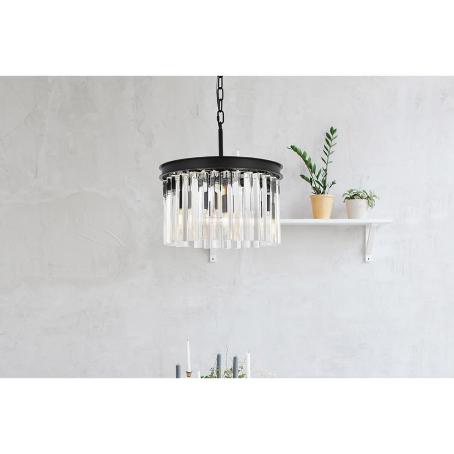 Elegant Crystal Prism 6 Light Round Chandelier - Matte Black, L 16" (1208D16MB-RC)