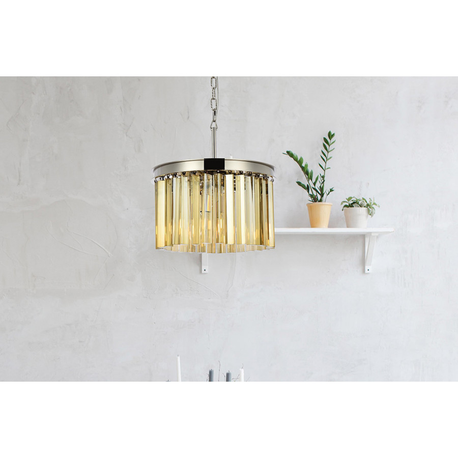 Elegant Crystal Prism 6 Light Round Chandelier - Polished Nickel/Gold, L 16" (1208D16PN-GT-RC)