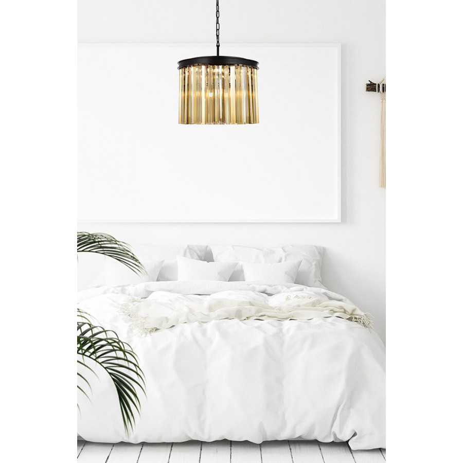 Elegant Crystal Prism 6 Light Round Chandelier - Matte Black/Gold, L 20" (1208D20MB-GT-RC)