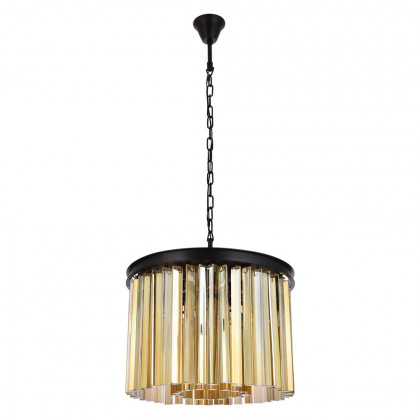 Elegant Crystal Prism 6 Light Round Chandelier - Matte Black/Gold, L 20" (1208D20MB-GT-RC)