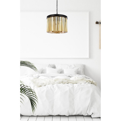 Elegant Crystal Prism 6 Light Round Chandelier - Matte Black/Gold, L 20" (1208D20MB-GT-RC)