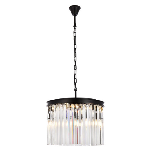 Elegant Crystal Prism 6 Light Round Chandelier - Matte Black, L 20" (1208D20MB-RC)