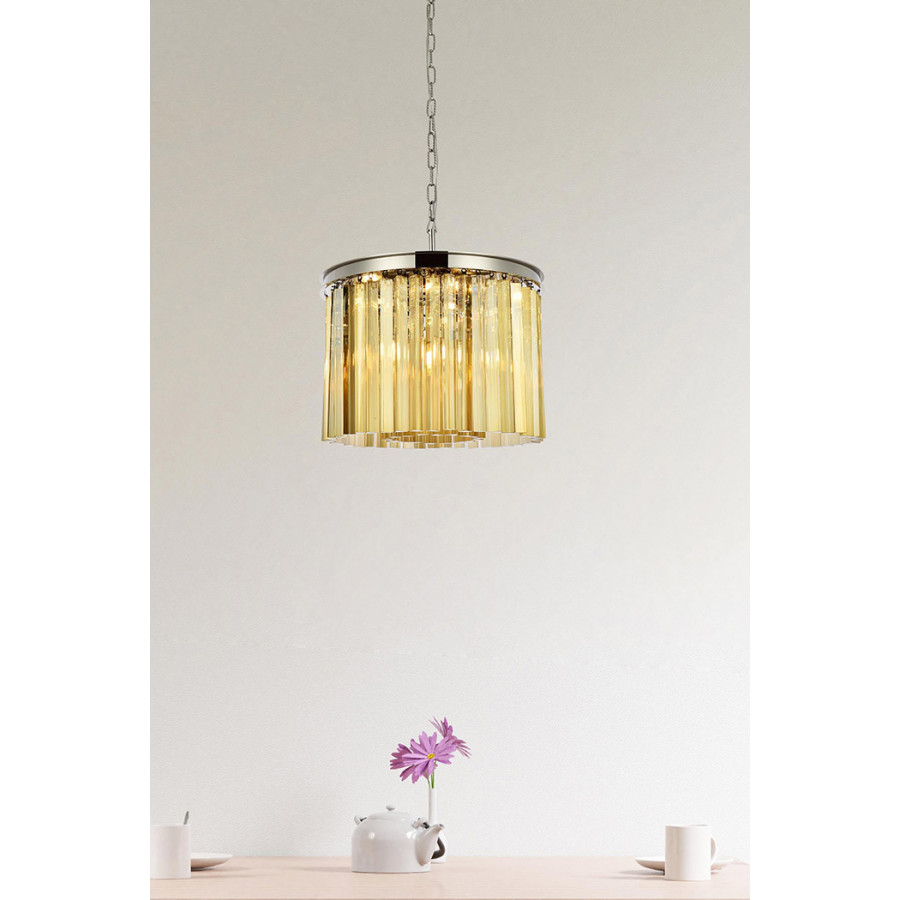 Elegant Crystal Prism 6 Light Round Chandelier - Polished Nickel/Gold, L 20" (1208D20PN-GT-RC)