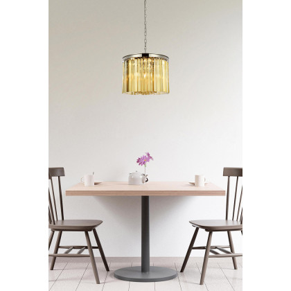 Elegant Crystal Prism 6 Light Round Chandelier - Polished Nickel/Gold, L 20" (1208D20PN-GT-RC)