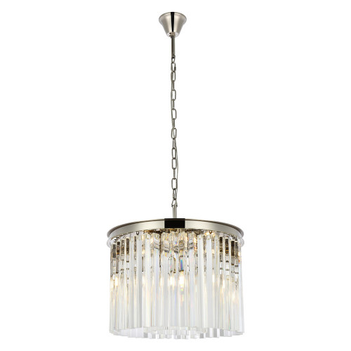 Elegant Crystal Prism 6 Light Round Chandelier - Polished Nickel, L 20" (1208D20PN-RC)