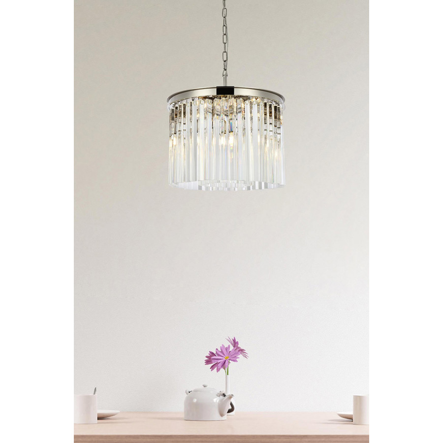 Elegant Crystal Prism 6 Light Round Chandelier - Polished Nickel, L 20" (1208D20PN-RC)