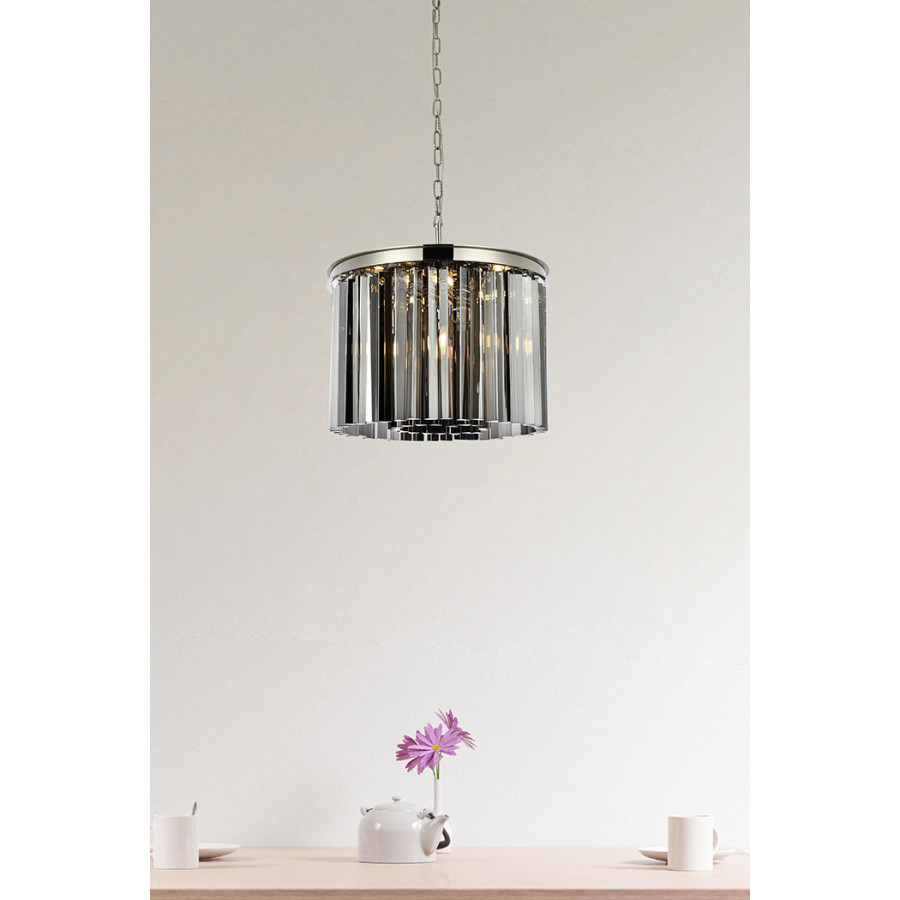 Elegant Crystal Prism 6 Light Round Chandelier - Polished Nickel/Silver, L 20" (1208D20PN-SS-RC)