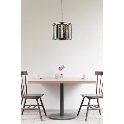 Elegant Crystal Prism 6 Light Round Chandelier - Polished Nickel/Silver, L 20" (1208D20PN-SS-RC)