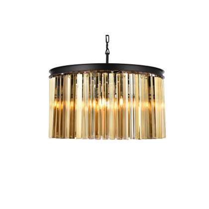 Elegant Crystal Prism 6 Light Round Chandelier - Matte Black/Gold, L 26" (1208D26MB-GT-RC)