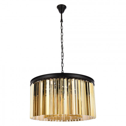 Elegant Crystal Prism 6 Light Round Chandelier - Matte Black/Gold, L 26" (1208D26MB-GT-RC)