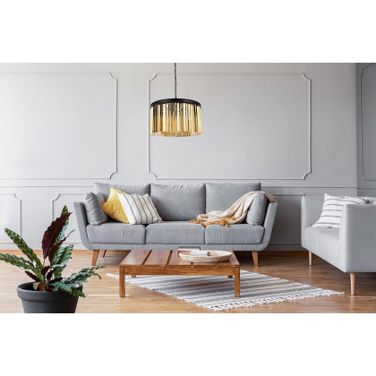 Elegant Crystal Prism 6 Light Round Chandelier - Matte Black/Gold, L 26" (1208D26MB-GT-RC)
