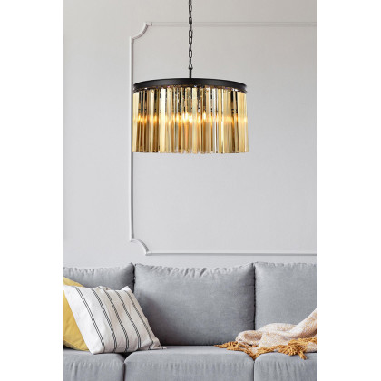 Elegant Crystal Prism 6 Light Round Chandelier - Matte Black/Gold, L 26" (1208D26MB-GT-RC)