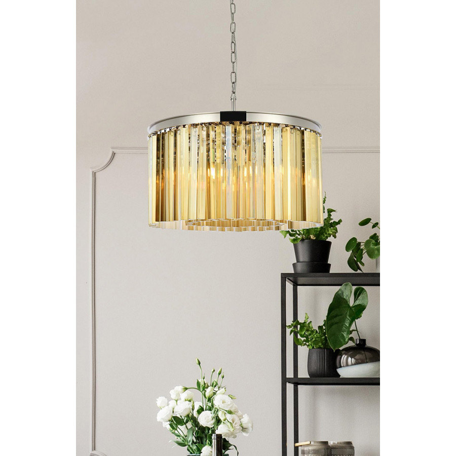 Elegant Crystal Prism 6 Light Round Chandelier - Polished Nickel/Gold, L 26" (1208D26PN-GT-RC)