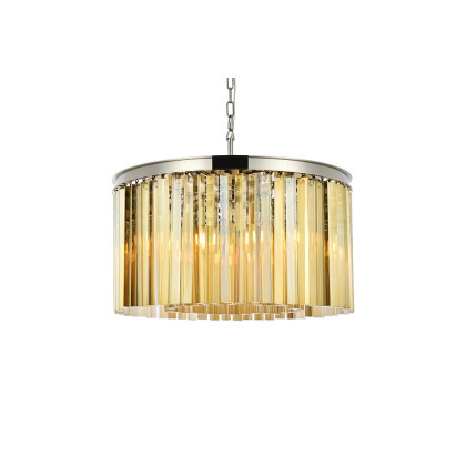 Elegant Crystal Prism 6 Light Round Chandelier - Polished Nickel/Gold, L 26" (1208D26PN-GT-RC)
