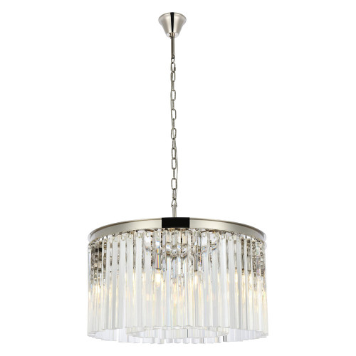 Elegant Crystal Prism 6 Light Round Chandelier - Polished Nickel, L 26" (1208D26PN-RC)
