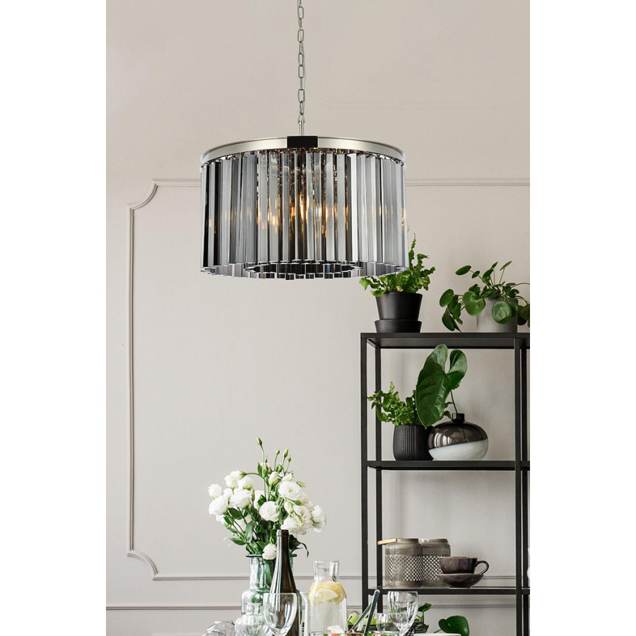 Elegant Crystal Prism 6 Light Round Chandelier - Polished Nickel/Silver, L 26" (1208D26PN-SS-RC)