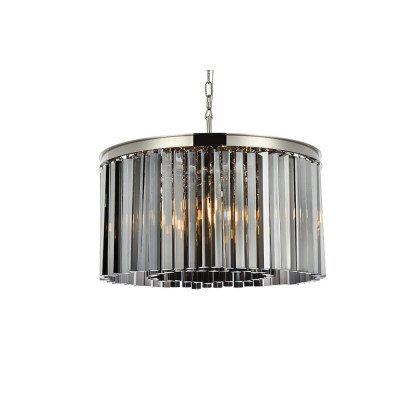 Elegant Crystal Prism 6 Light Round Chandelier - Polished Nickel/Silver, L 26" (1208D26PN-SS-RC)