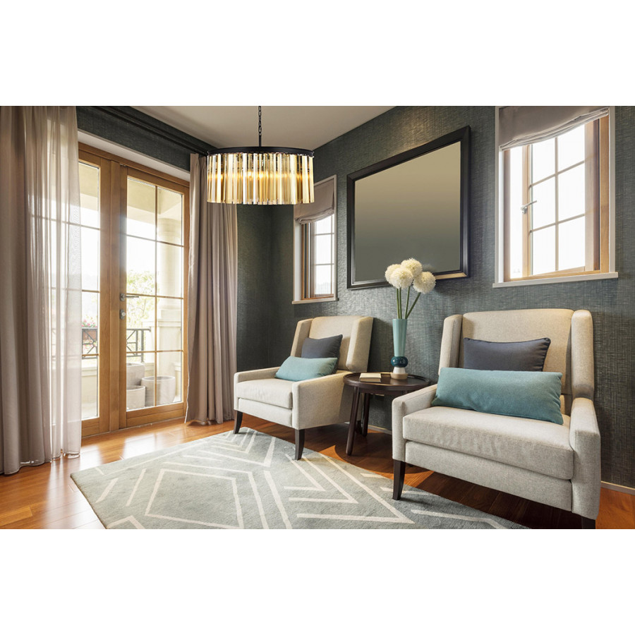 Elegant Crystal Prism 6 Light Round Chandelier - Matte Black/Gold, L 31.5" (1208D31MB-GT-RC)