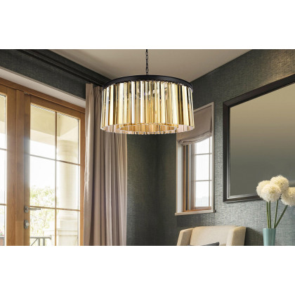 Elegant Crystal Prism 6 Light Round Chandelier - Matte Black/Gold, L 31.5" (1208D31MB-GT-RC)
