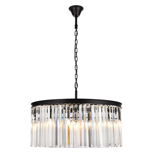 Elegant Crystal Prism 6 Light Round Chandelier - Matte Black, L 31.5" (1208D31MB-RC)
