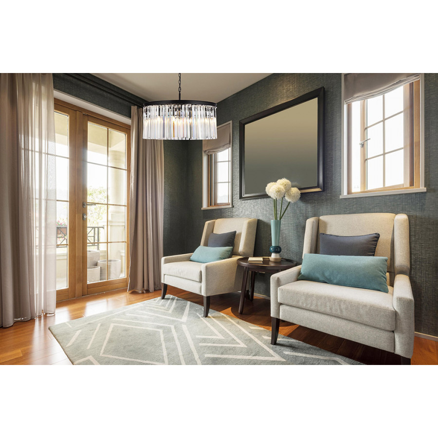 Elegant Crystal Prism 6 Light Round Chandelier - Matte Black, L 31.5" (1208D31MB-RC)
