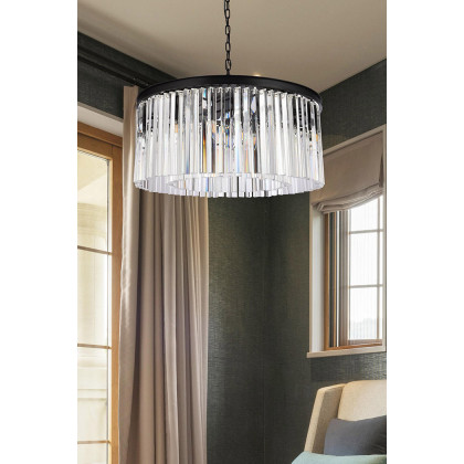 Elegant Crystal Prism 6 Light Round Chandelier - Matte Black, L 31.5" (1208D31MB-RC)