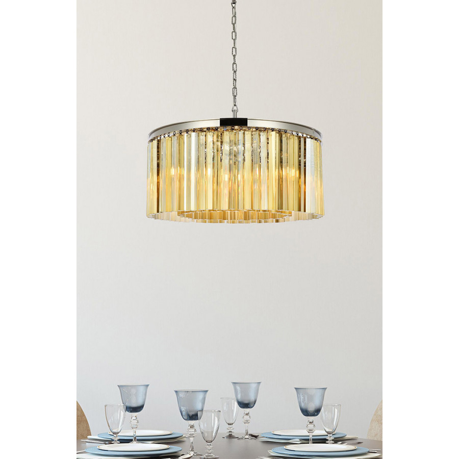 Elegant Crystal Prism 6 Light Round Chandelier - Polished Nickel/Gold, L 31.5" (1208D31PN-GT-RC)