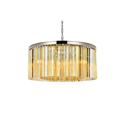 Elegant Crystal Prism 6 Light Round Chandelier - Polished Nickel/Gold, L 31.5" (1208D31PN-GT-RC)