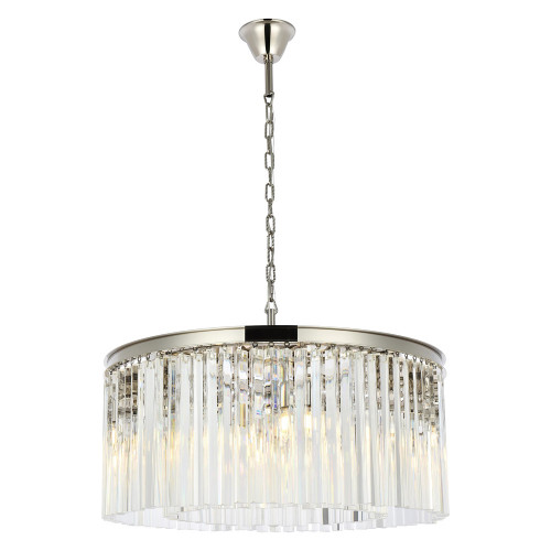 Elegant Crystal Prism 6 Light Round Chandelier - Polished Nickel, L 31.5" (1208D31PN-RC)