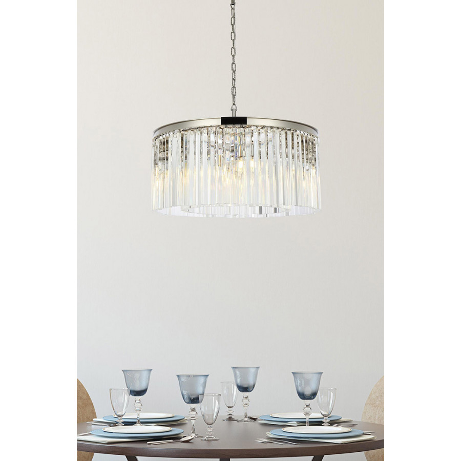 Elegant Crystal Prism 6 Light Round Chandelier - Polished Nickel, L 31.5" (1208D31PN-RC)