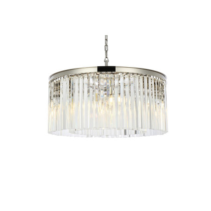 Elegant Crystal Prism 6 Light Round Chandelier - Polished Nickel, L 31.5" (1208D31PN-RC)