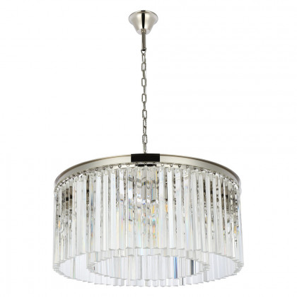 Elegant Crystal Prism 6 Light Round Chandelier - Polished Nickel, L 31.5" (1208D31PN-RC)