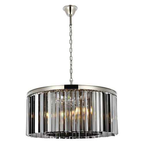 Elegant Crystal Prism 6 Light Round Chandelier - Polished Nickel/Silver, L 31.5" (1208D31PN-SS-RC)