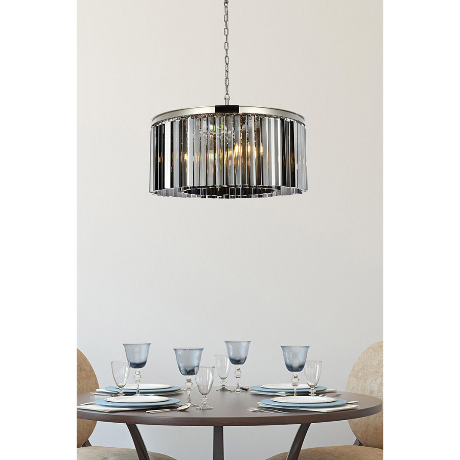 Elegant Crystal Prism 6 Light Round Chandelier - Polished Nickel/Silver, L 31.5" (1208D31PN-SS-RC)
