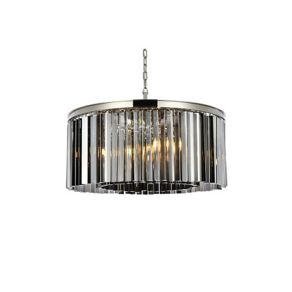 Elegant Crystal Prism 6 Light Round Chandelier - Polished Nickel/Silver, L 31.5" (1208D31PN-SS-RC)