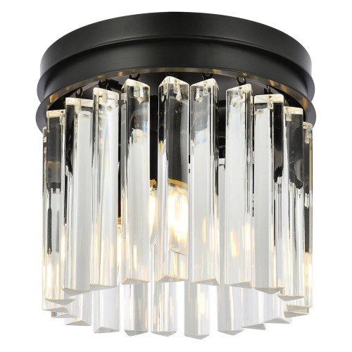 Elegant Crystal Prism 6 Light Flush Mount - Matte Black, L 12" (1208F12MB-RC)