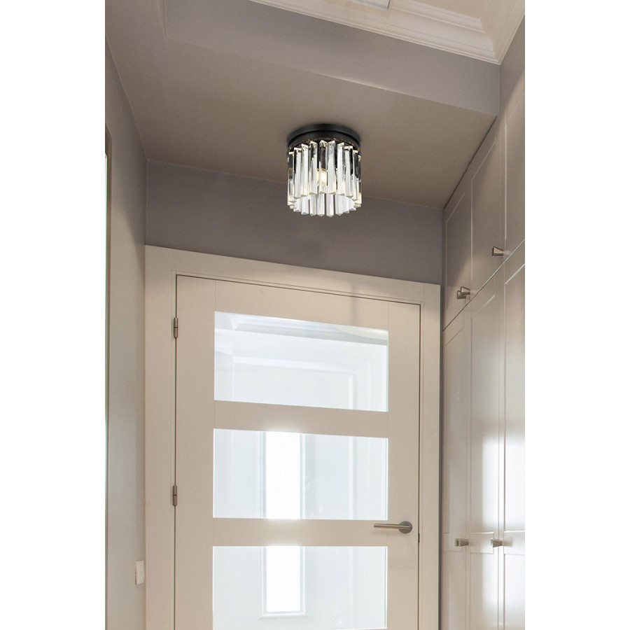 Elegant Crystal Prism 6 Light Flush Mount - Matte Black, L 12" (1208F12MB-RC)